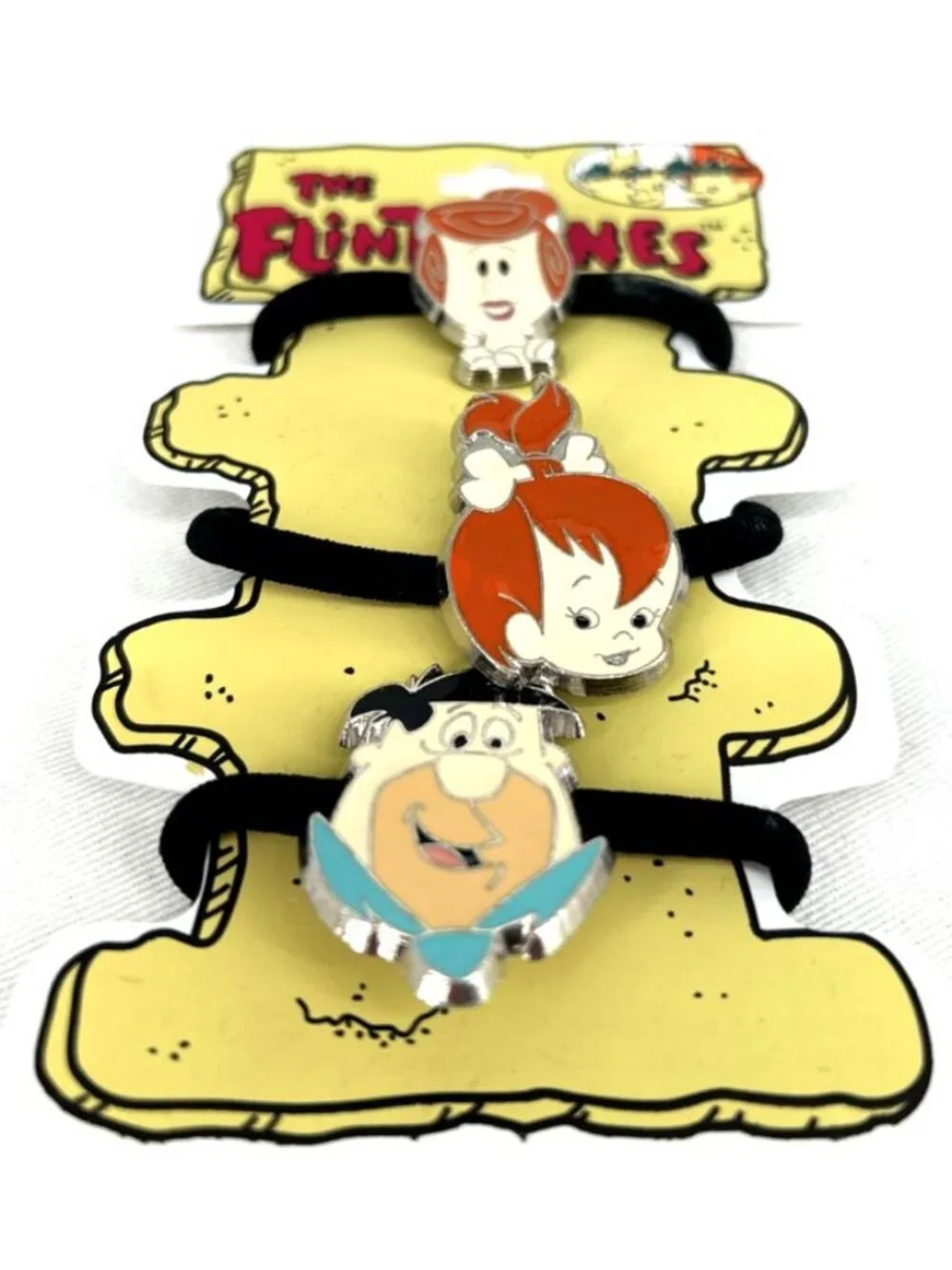 Flintstones Hair Ties Ponytail Holders Fred Wilma Pebbles Enamel 1994 NOS